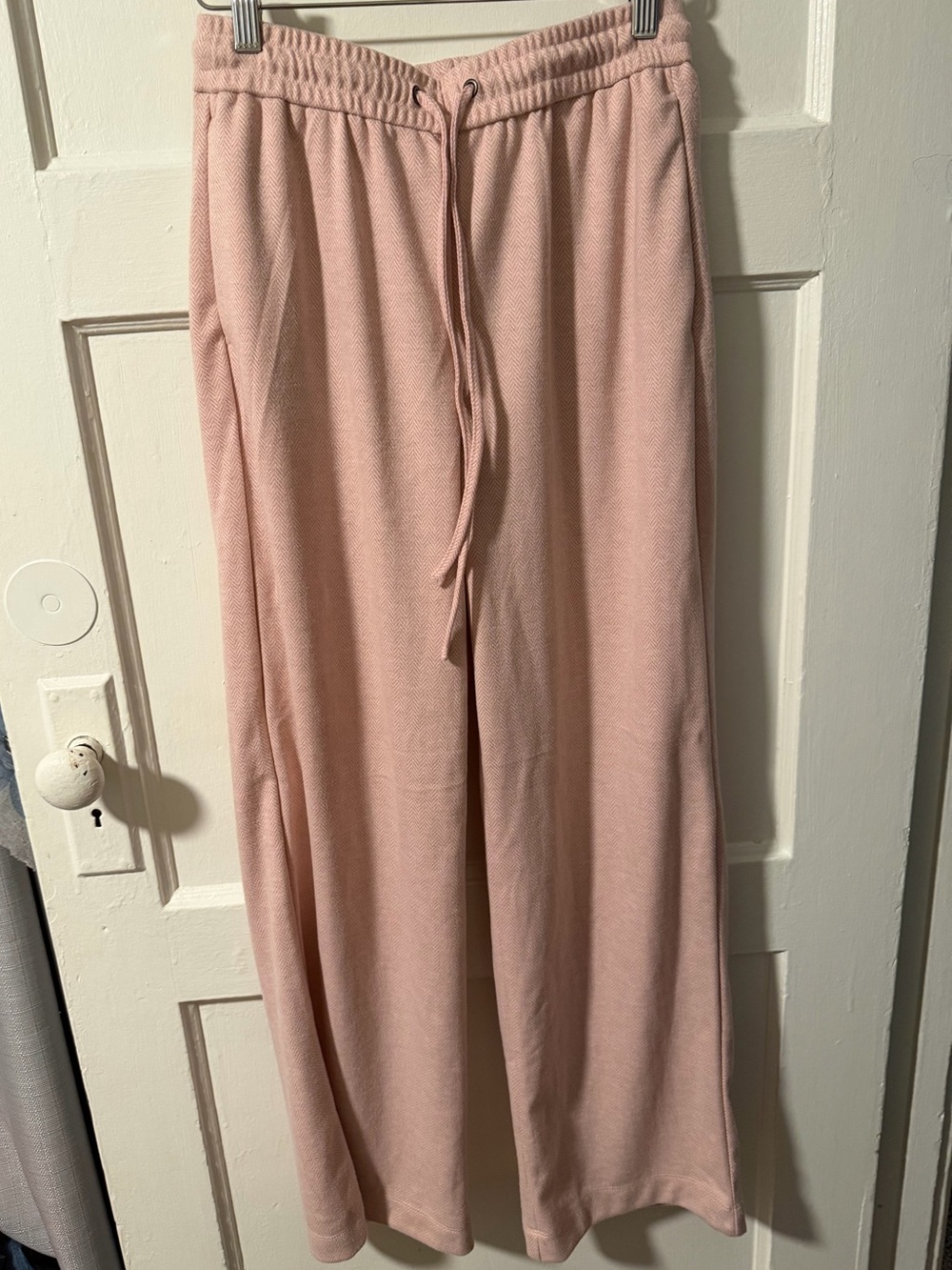 NWT Autres Filles Herringbone Wide Leg Palazzo Pants Blush Pink XS